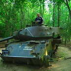 Trying a US tank, stopped by antitank mines in 1970